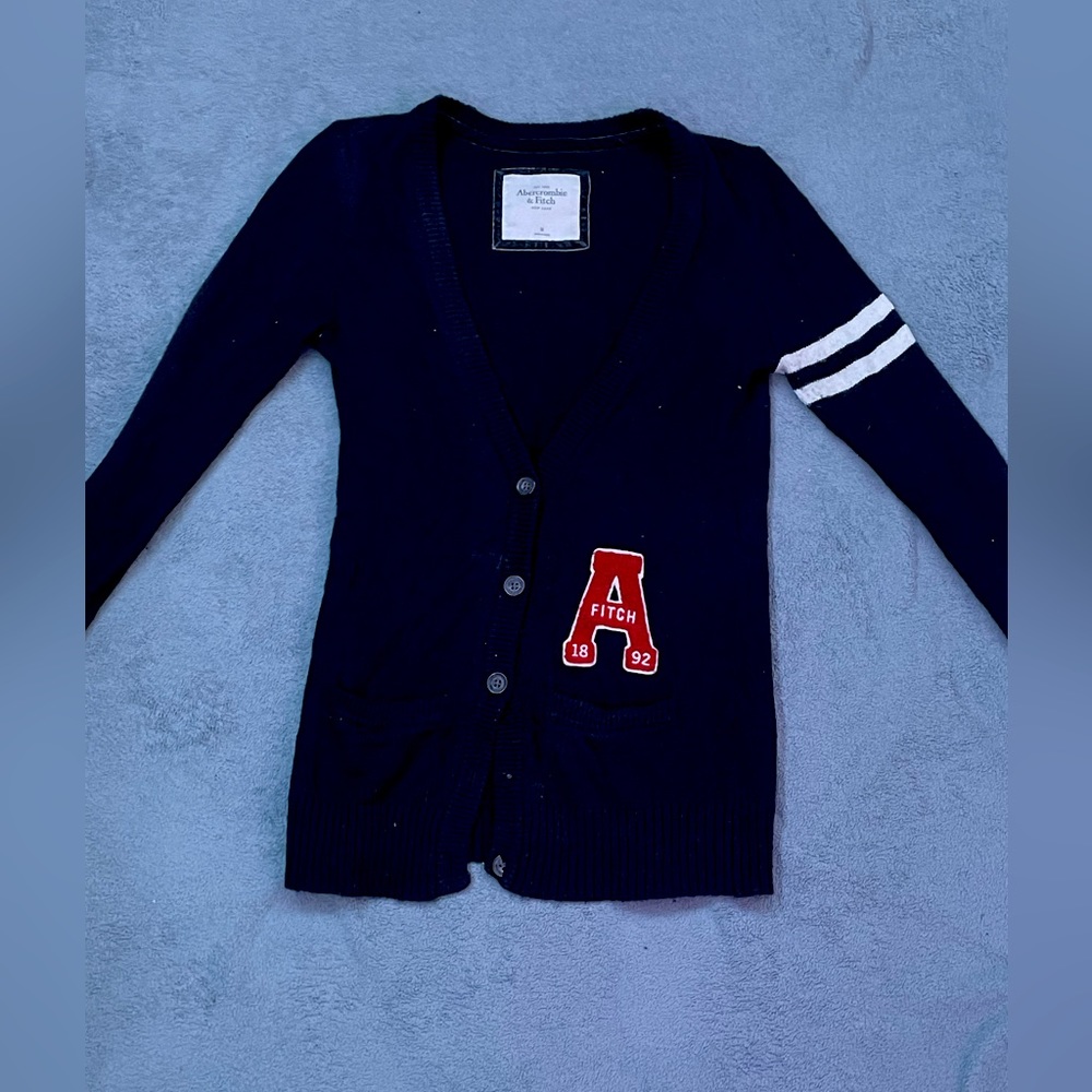 Abercrombie and Fitch sweater button up, dark blue